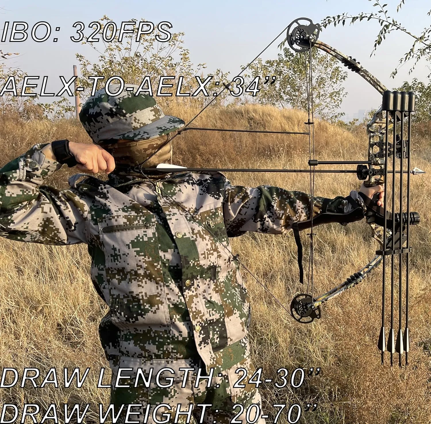 Archery Compound Bow Set 20-70 LBS, Draw Length 24"-30", up to IBO 320 fps, Hunting Compound Bow with All Accessories for Archery Hunting Target Shooting Practice RTH