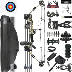 Archery Compound Bow Set 20-70 LBS, Draw Length 24"-30", up to IBO 320 fps, Hunting Compound Bow with All Accessories for Archery Hunting Target Shooting Practice RTH