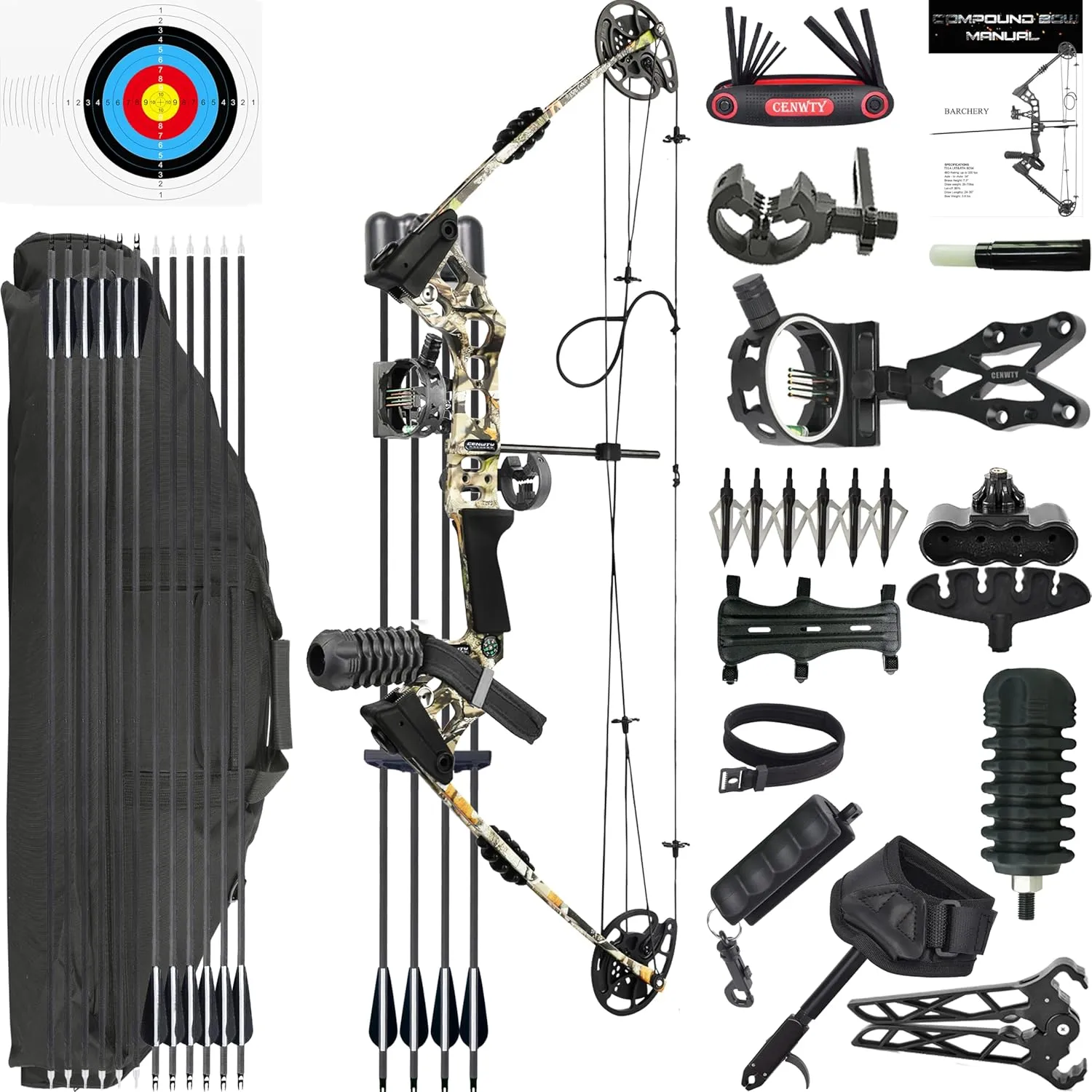 Archery Compound Bow Set 20-70 LBS, Draw Length 24"-30", up to IBO 320 fps, Hunting Compound Bow with All Accessories for Archery Hunting Target Shooting Practice RTH