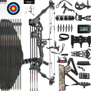 Archery Compound Bow Set PRO,Draw Weight 20-70 LBS, Draw Length 24"-30", IBO 320 fps, Hunting Compound Bow with All Accessories for Archery Hunting Target Shooting Practice