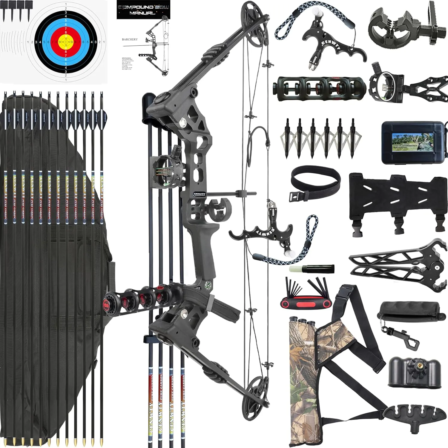 Archery Compound Bow Set PRO,Draw Weight 20-70 LBS, Draw Length 24"-30", IBO 320 fps, Hunting Compound Bow with All Accessories for Archery Hunting Target Shooting Practice