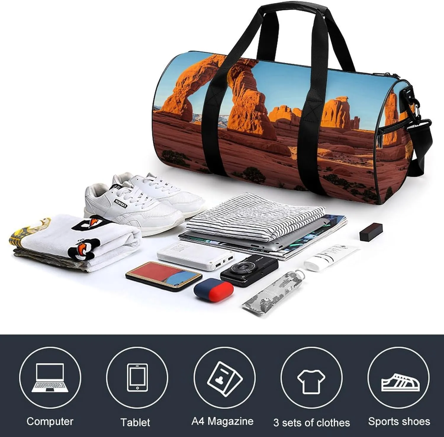 Arches National Park-standard Gym Bag Small Travel Duffle Bag with Compartment Carry On Weekender Bag for Women Men