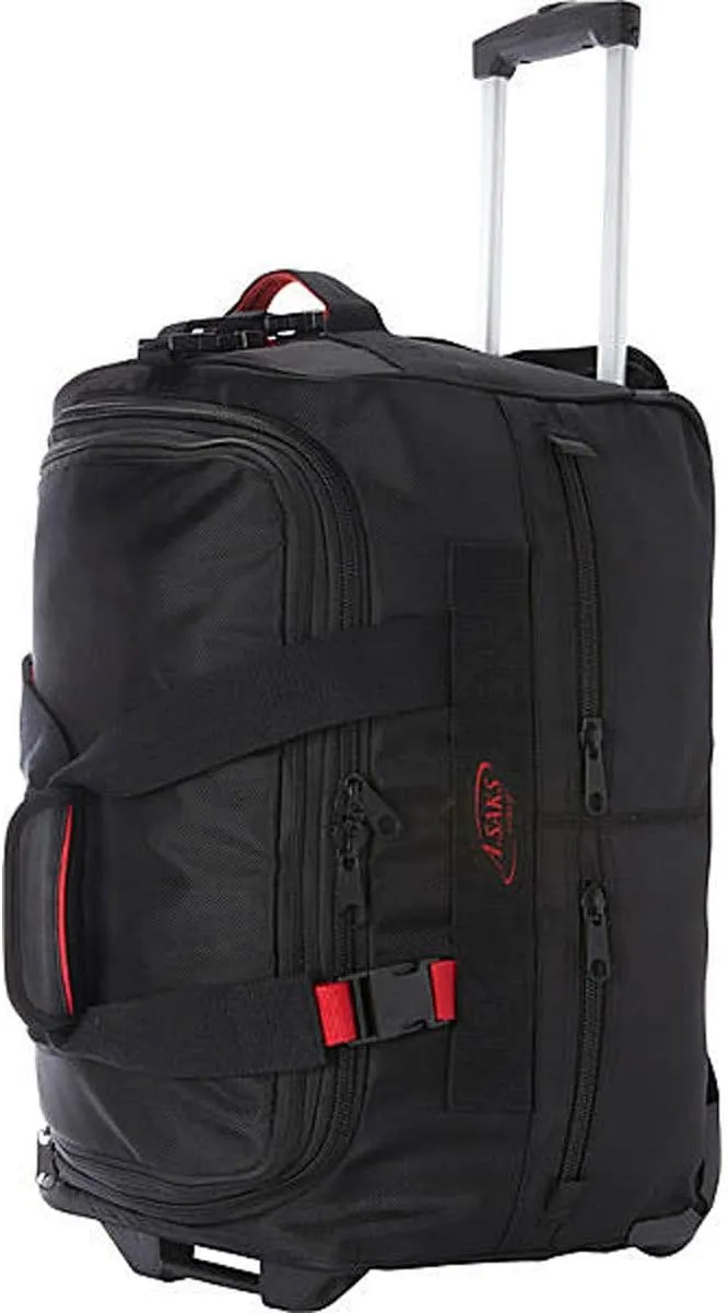 A.SAKS Luggage Lightweight Rolling Trolley Duffel with Wheels (Black/Red, 20-inch)