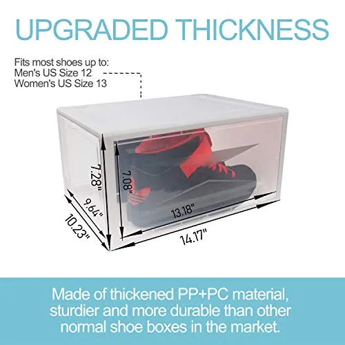 ASKITO Drop-front Shoe Box, Large Shoe Containers Display Case with Magnet Door, Clear Plastic Shoe Organizer Stackable, 3 Pack, 14.17 x 10.23 x 7.28 Inches