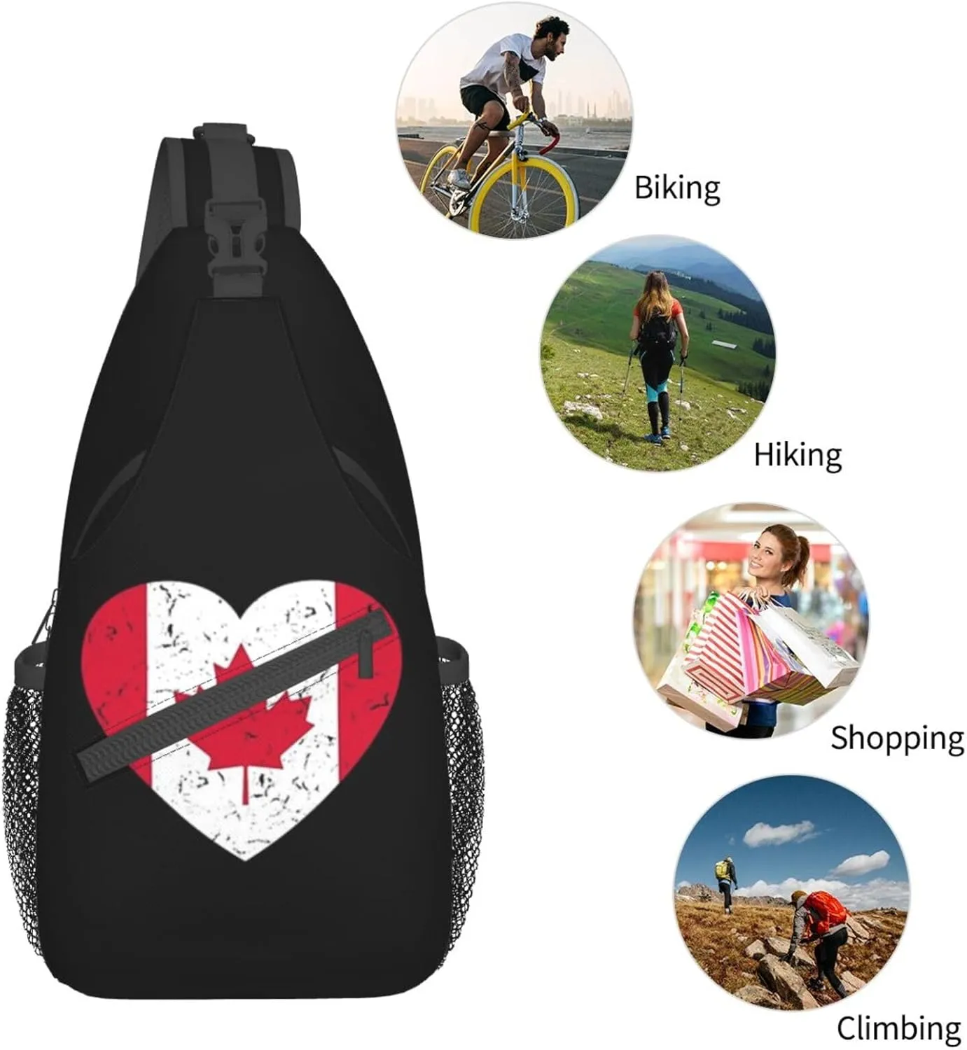 ASYG Cute Canada Flag Sling Bag Crossbody Sling Backpack Canadian Chest Shoulder Backpack Men Women Hiking Outdoor