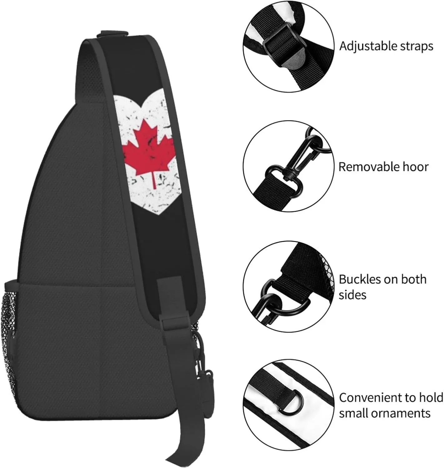 ASYG Cute Canada Flag Sling Bag Crossbody Sling Backpack Canadian Chest Shoulder Backpack Men Women Hiking Outdoor