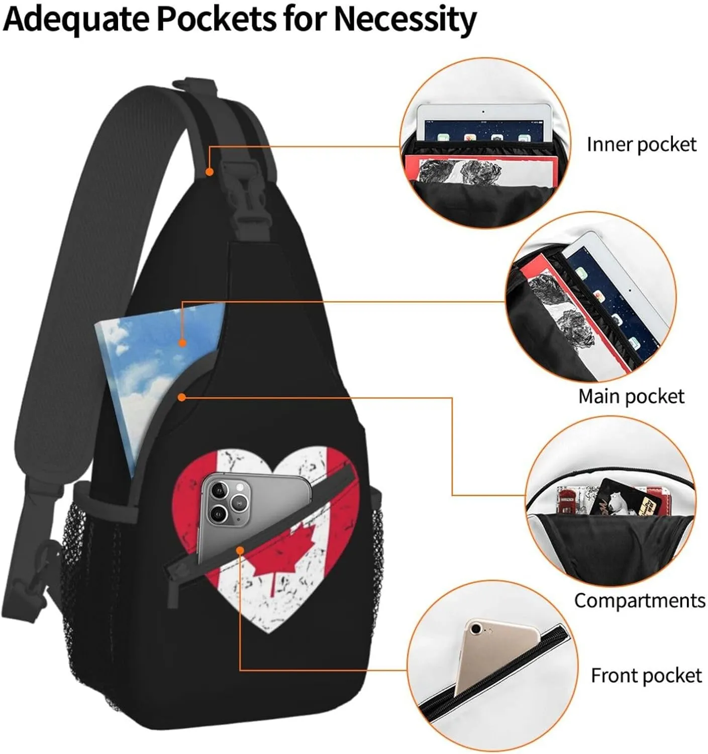 ASYG Cute Canada Flag Sling Bag Crossbody Sling Backpack Canadian Chest Shoulder Backpack Men Women Hiking Outdoor