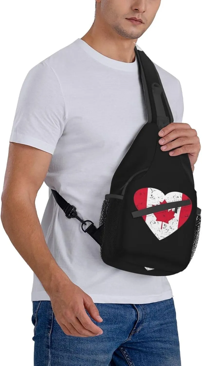 ASYG Cute Canada Flag Sling Bag Crossbody Sling Backpack Canadian Chest Shoulder Backpack Men Women Hiking Outdoor