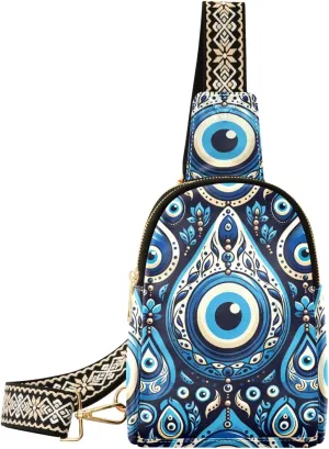 Augenstern Women Crossbody Sling Backpack Greek-bead-turkish-nazar-amulet Girl Chest Bag Daypack for Hiking Traveling