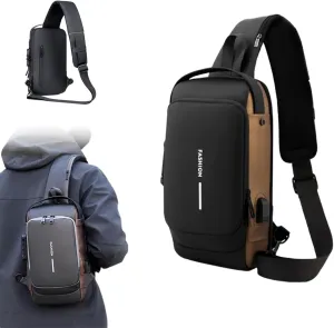 Auricz Bag, Auricz Sling Bag, New Carbon Fiber Streamline Anti-Theft Sling Bag, Sports Crossbody Anti-Theft Shoulder Backpack (Black Brown)