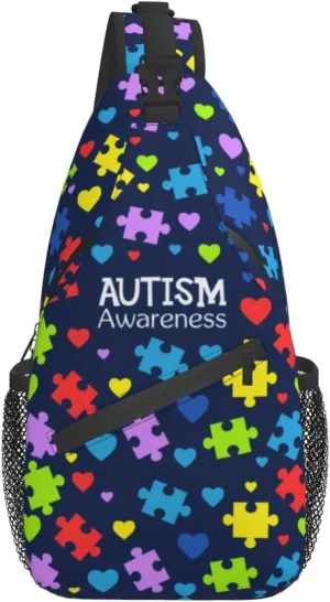 Autism Pattern Sling Backpack Travel Hiking Daypack Autism Awareness Crossbody Shoulder Bag For Women Men