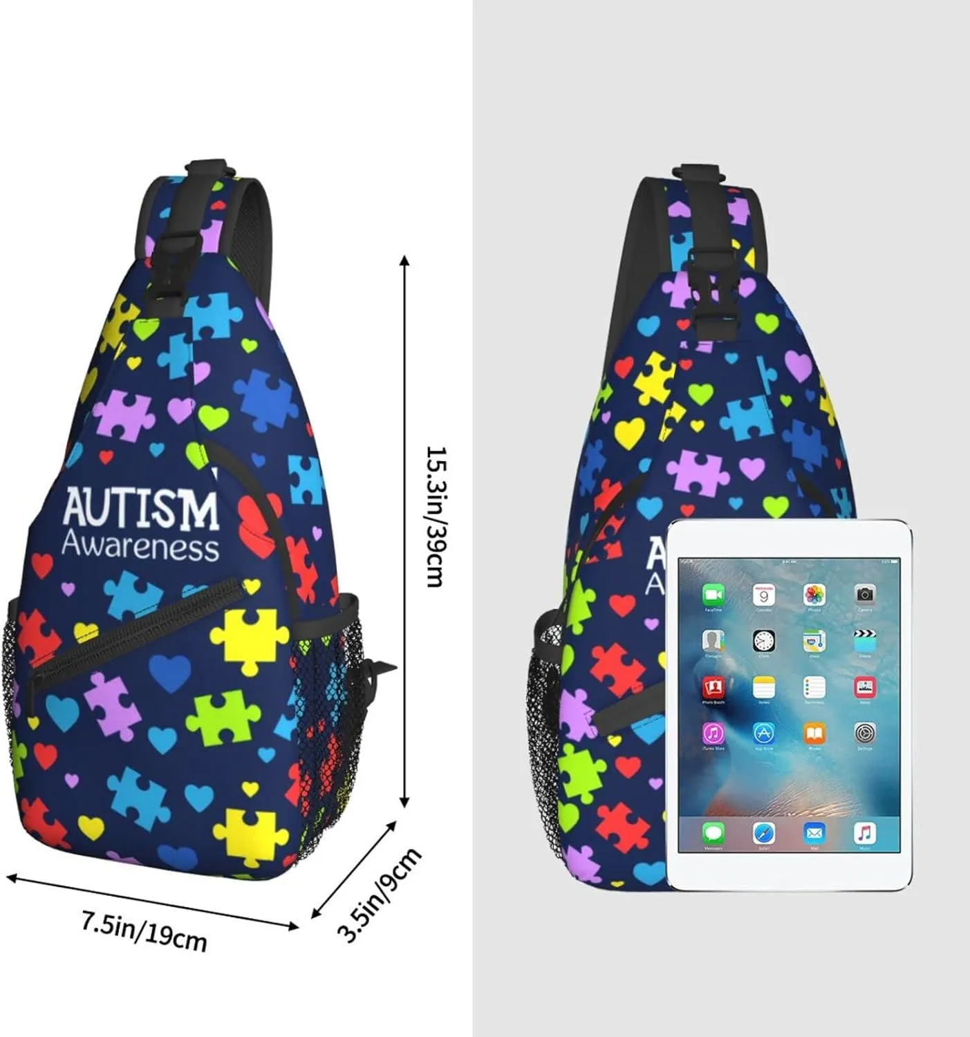 Autism Pattern Sling Backpack Travel Hiking Daypack Autism Awareness Crossbody Shoulder Bag For Women Men