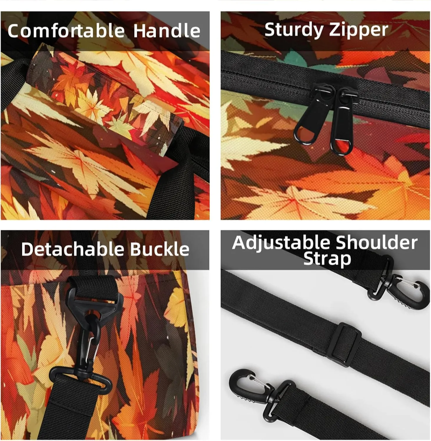 Autumn Fall Leaf Maple Leaves Small Gym Bag 18 inch Carry On Duffel Bag for Weekender Travel Sports Workout Yoga Gymnastics Dance Ballet
