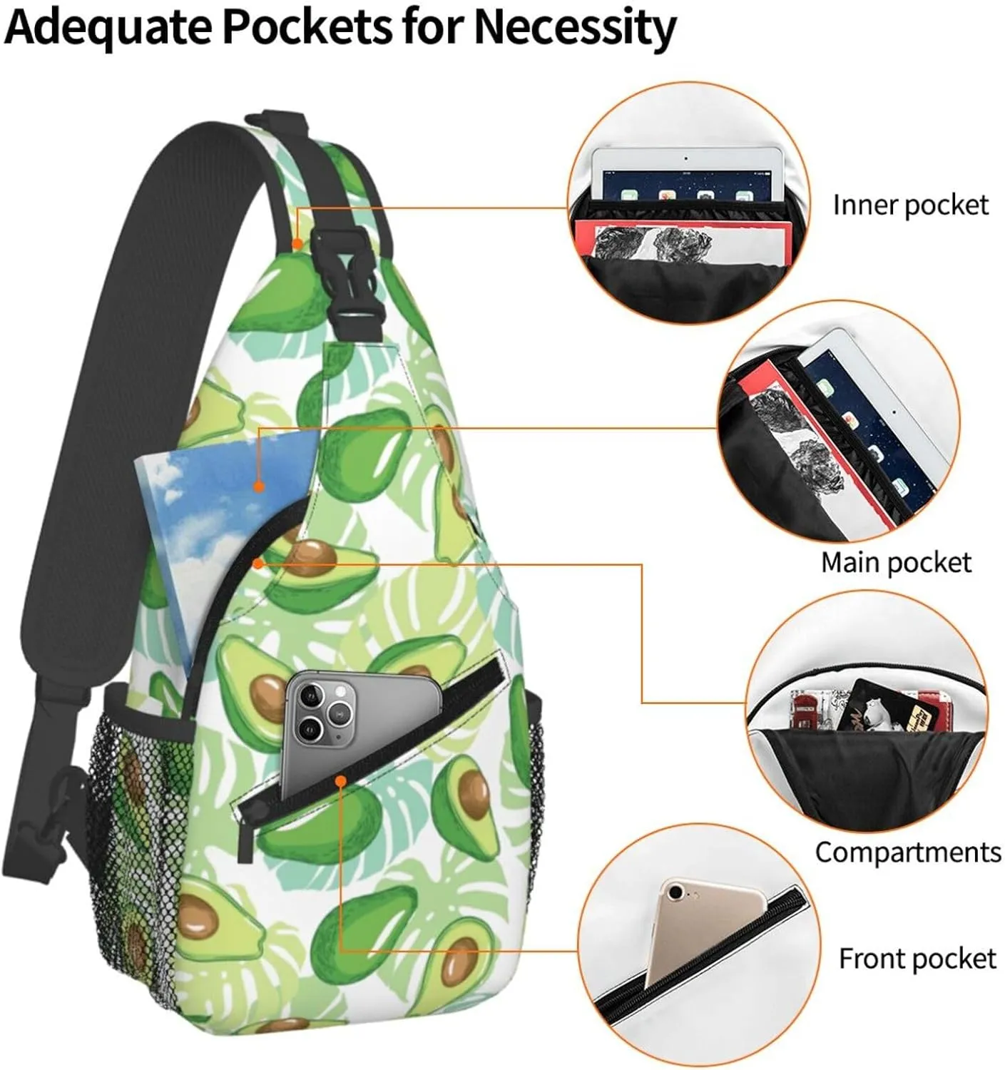 Avocado Crossbody Sling Bag For Women Men Fashion Chest Bag Shoulder Bag Sling Backpack Travel Hiking Casual Sport Daypack