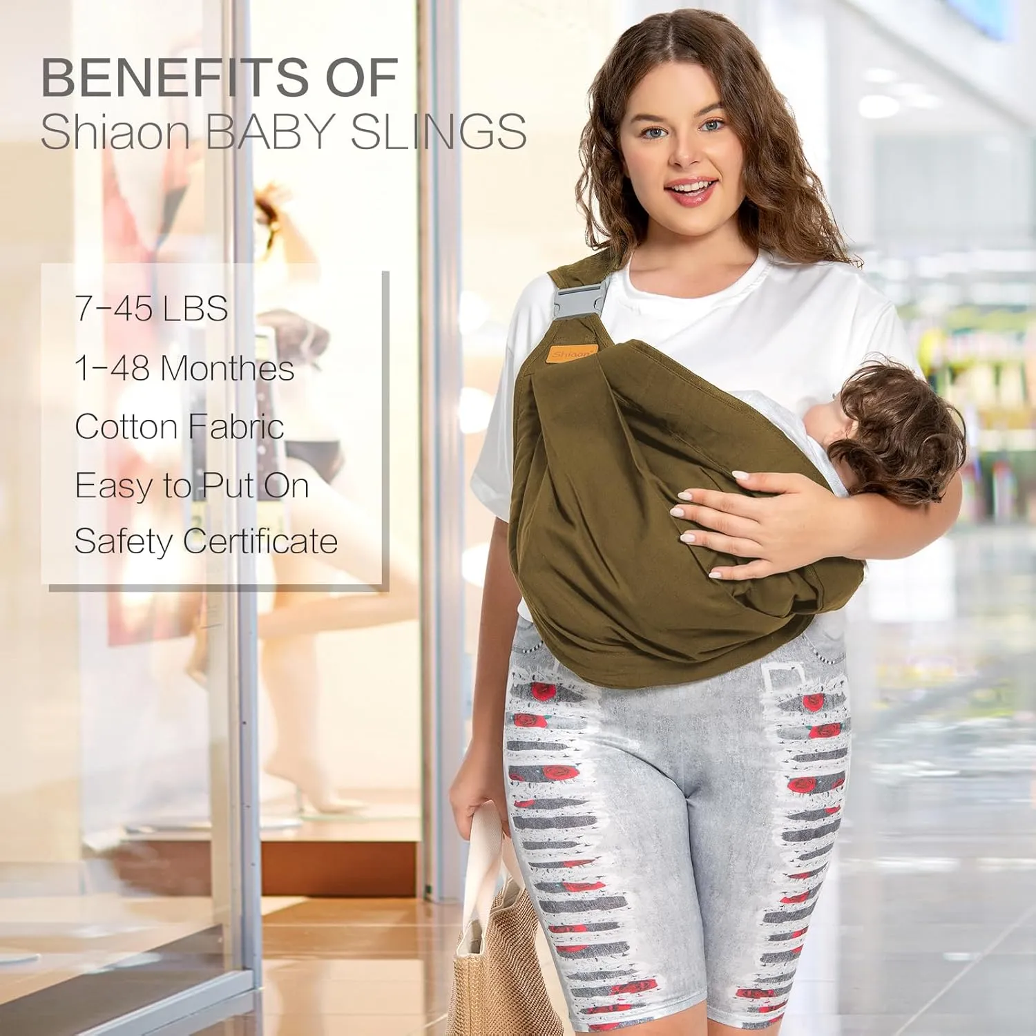 Baby Sling Carrier, Baby Carrier Newborn to Toddler(7-45lbs), Toddler Carrier with Safety Buckle, One Shoulder Adjustable Shoulder Strap, One Size Fits All, Brown