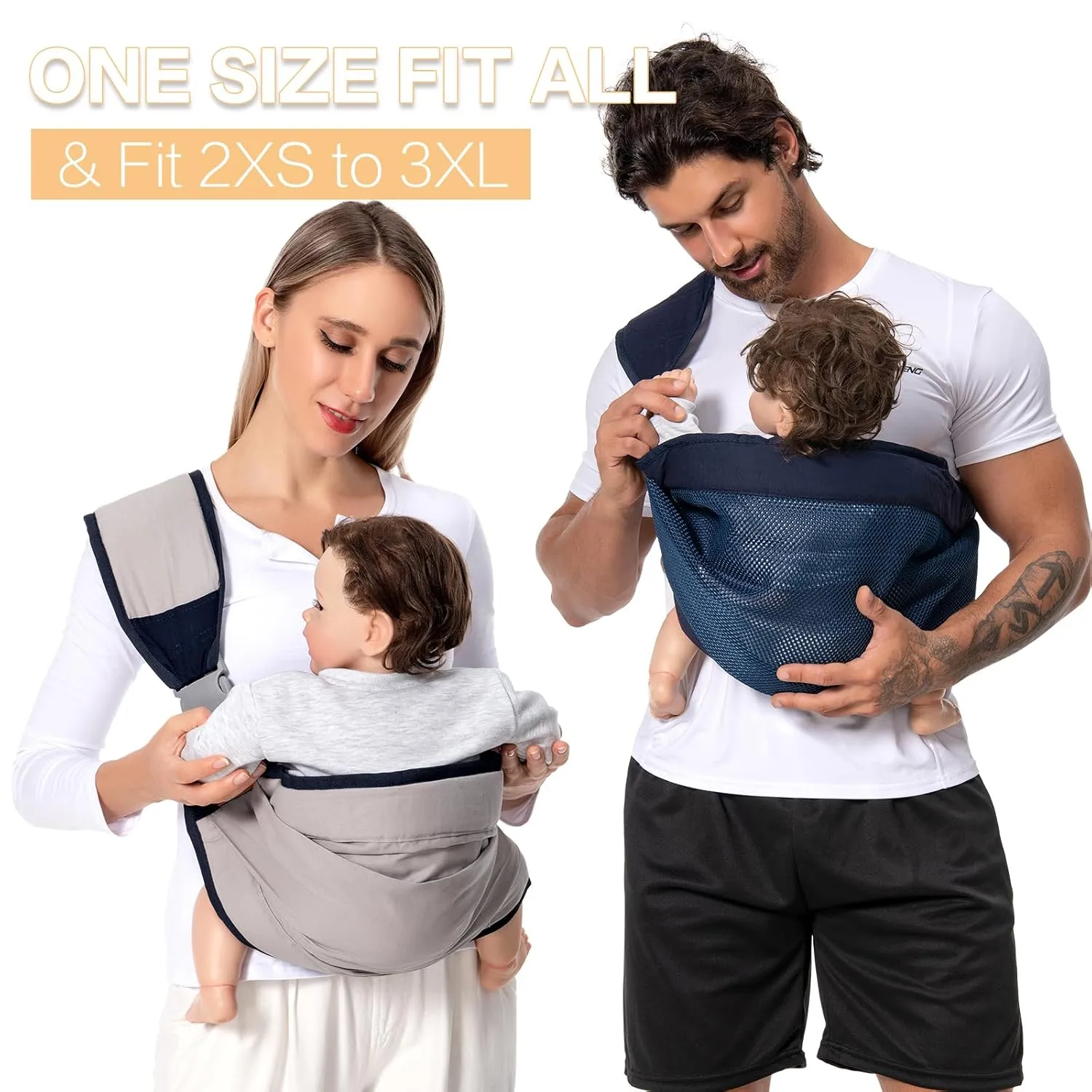 Baby Sling Carrier, Baby Carrier Newborn to Toddler(7-45lbs), Toddler Carrier with Safety Buckle, One Shoulder Adjustable Shoulder Strap, One Size Fits All, Brown
