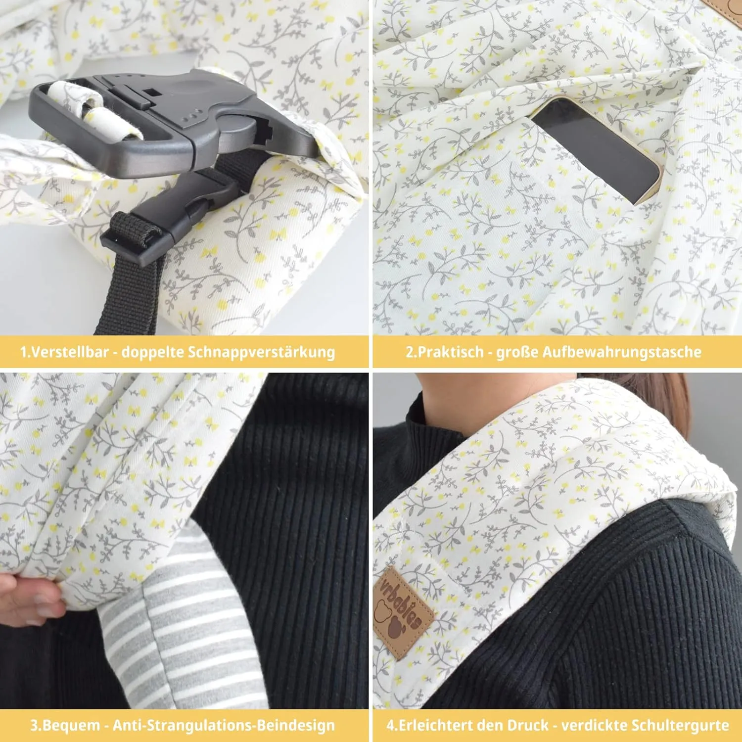 Baby Sling Carrier Newborn, Adjustable Easy Wearing Baby Nursing Warp Sling, New Mom Dad Soft Cotton Baby Front Holder Carrier for Infant Toddler Life Travel Essential Gifts (Yellow Flower)