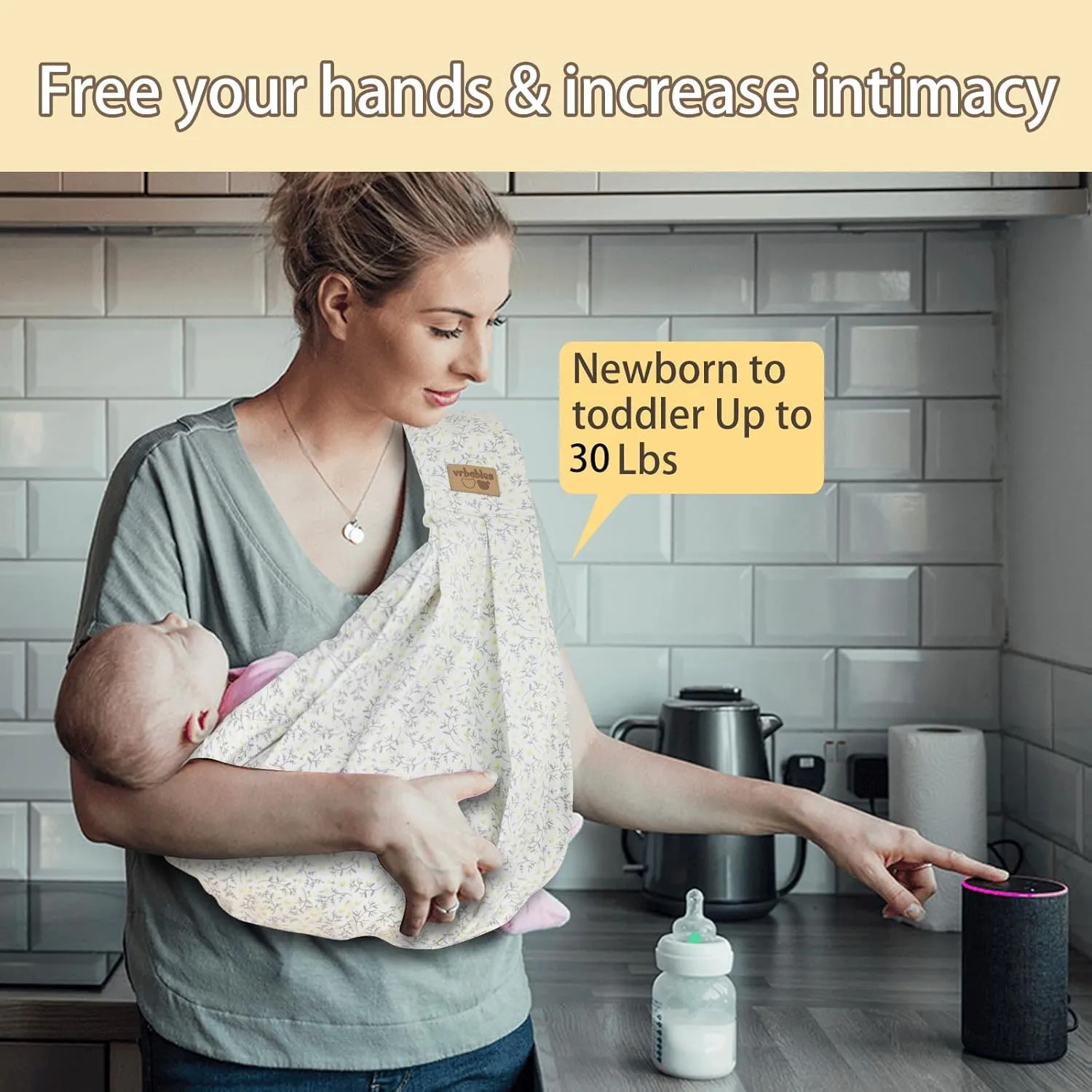 Baby Sling Carrier Newborn, Adjustable Easy Wearing Baby Nursing Warp Sling, New Mom Dad Soft Cotton Baby Front Holder Carrier for Infant Toddler Life Travel Essential Gifts (Yellow Flower)