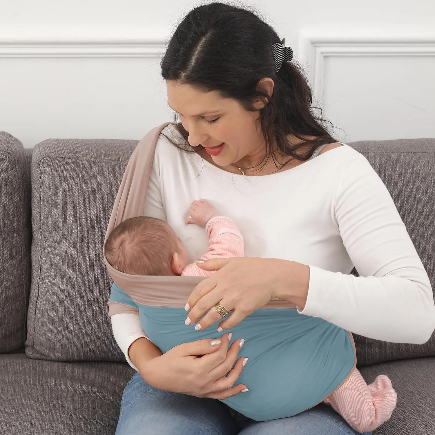 Baby Wrap Carrier, Perfect Baby Carrier Wrap Sling for Newborn and Infant up to 35 lbs. (Steel Blue, M (S, M, L of Clothing Size))