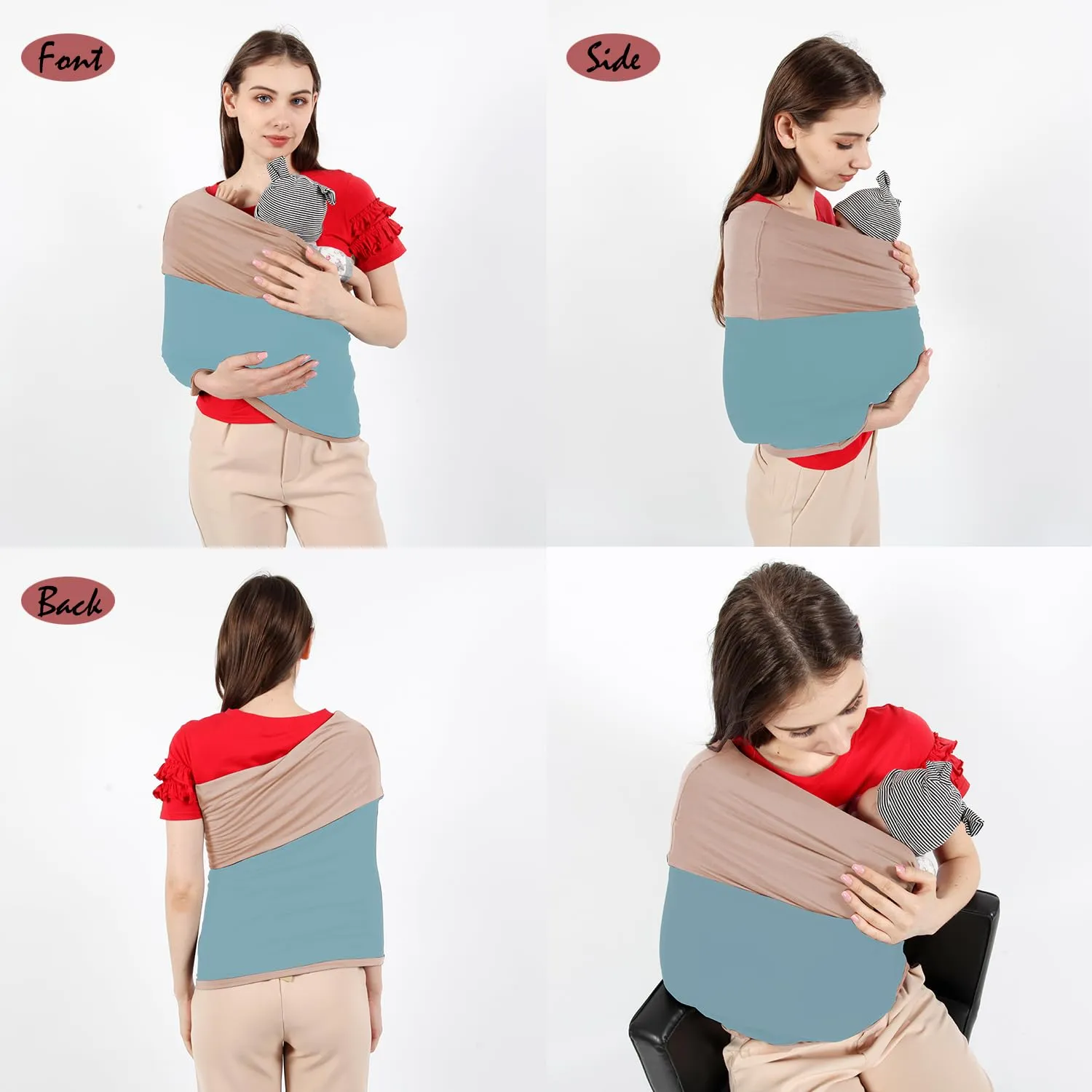 Baby Wrap Carrier, Perfect Baby Carrier Wrap Sling for Newborn and Infant up to 35 lbs. (Steel Blue, M (S, M, L of Clothing Size))