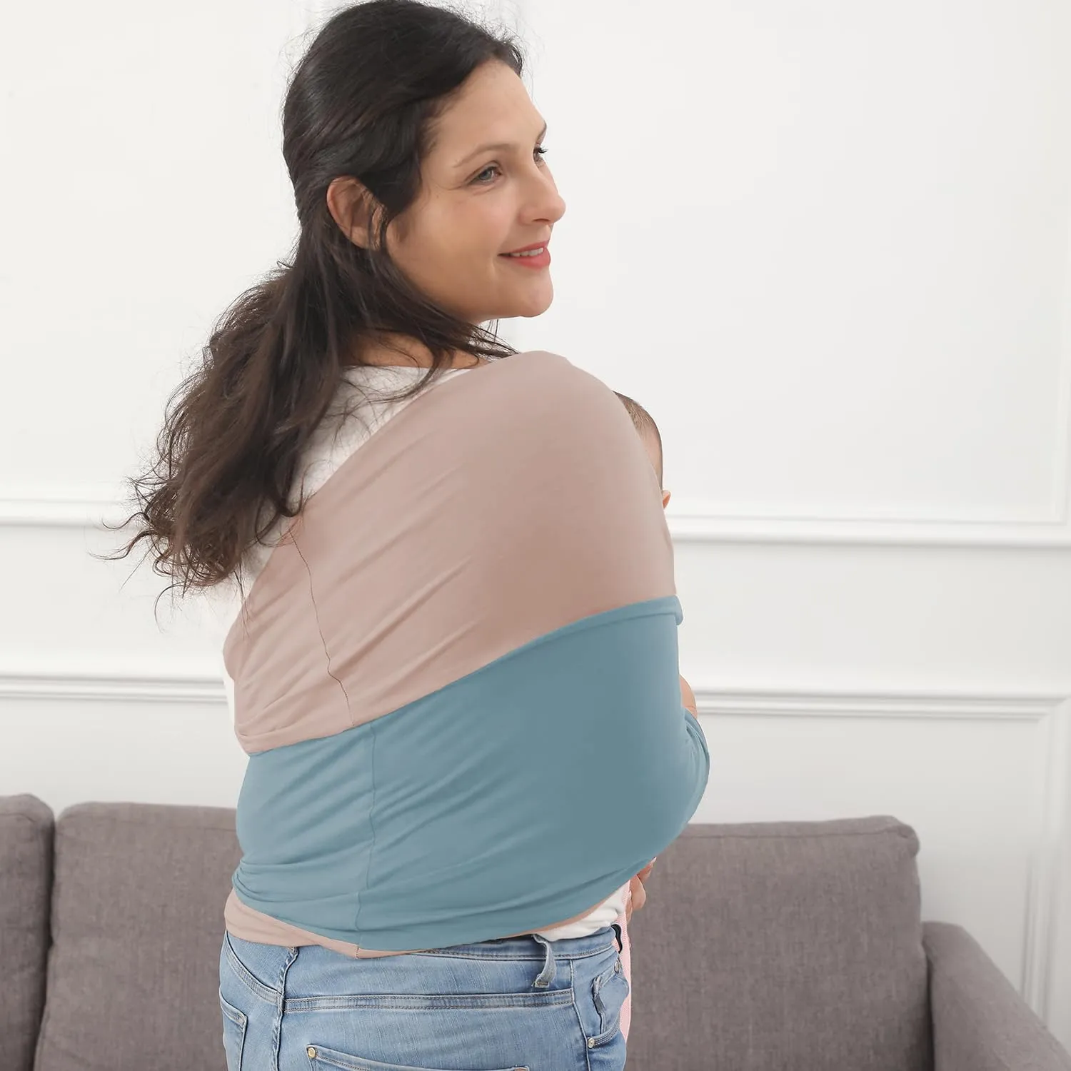 Baby Wrap Carrier, Perfect Baby Carrier Wrap Sling for Newborn and Infant up to 35 lbs. (Steel Blue, M (S, M, L of Clothing Size))