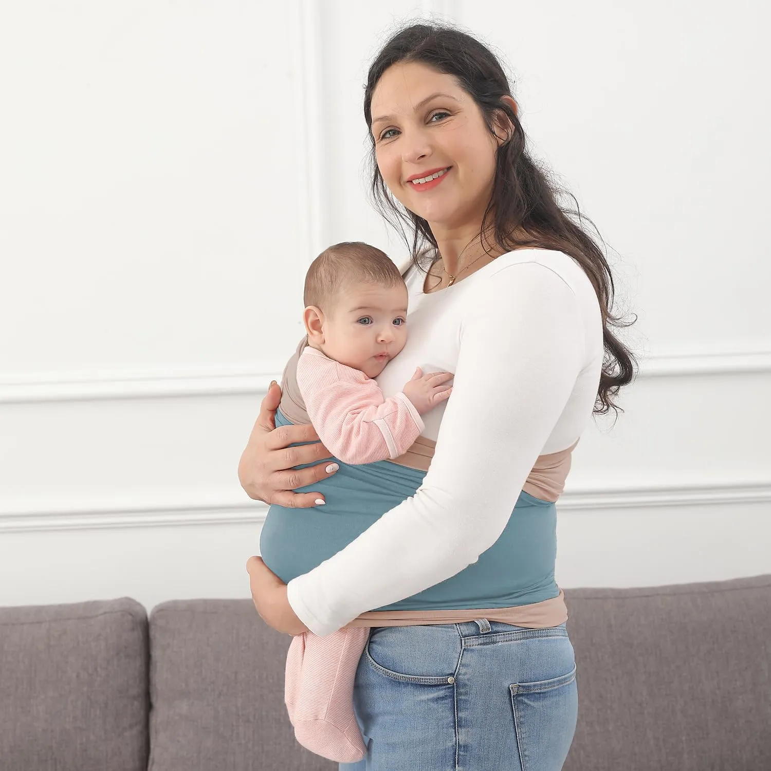 Baby Wrap Carrier, Perfect Baby Carrier Wrap Sling for Newborn and Infant up to 35 lbs. (Steel Blue, M (S, M, L of Clothing Size))