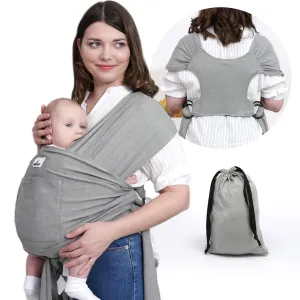 Baby Wrap Carrier Sling: Baby Wearing Wraps Newborn to Toddlers Infants Stretchy Easy to Wear Hands Free Plus Size, Light Grey