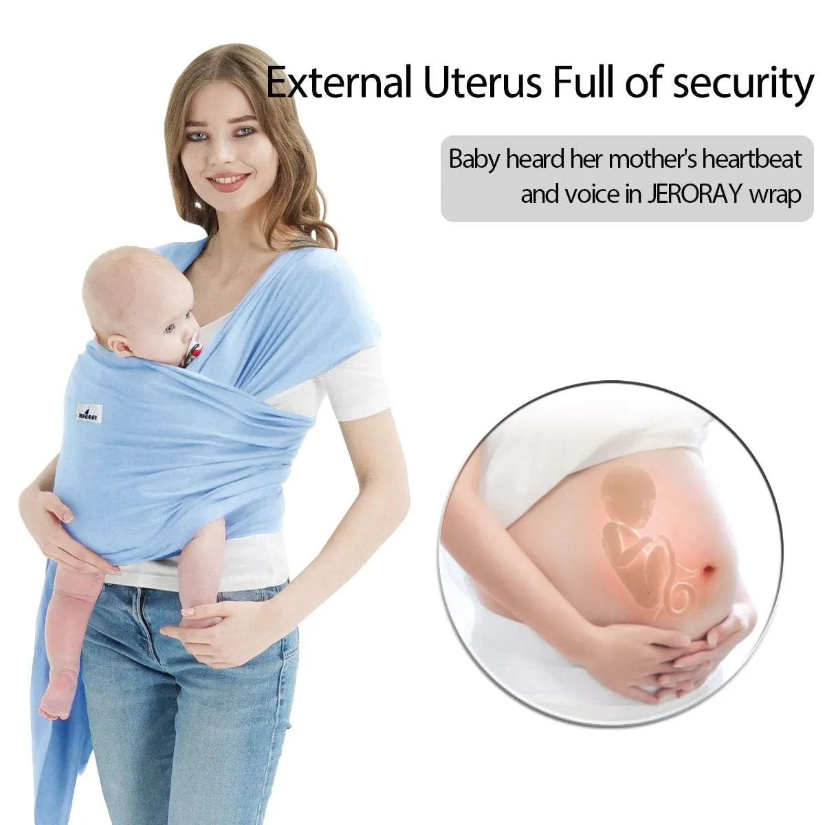 Baby Wraps Carrier, Jeroray Baby Carrier,Hands Free Infant Carrier, Lightweight,Breathable,Softness,Baby Blue