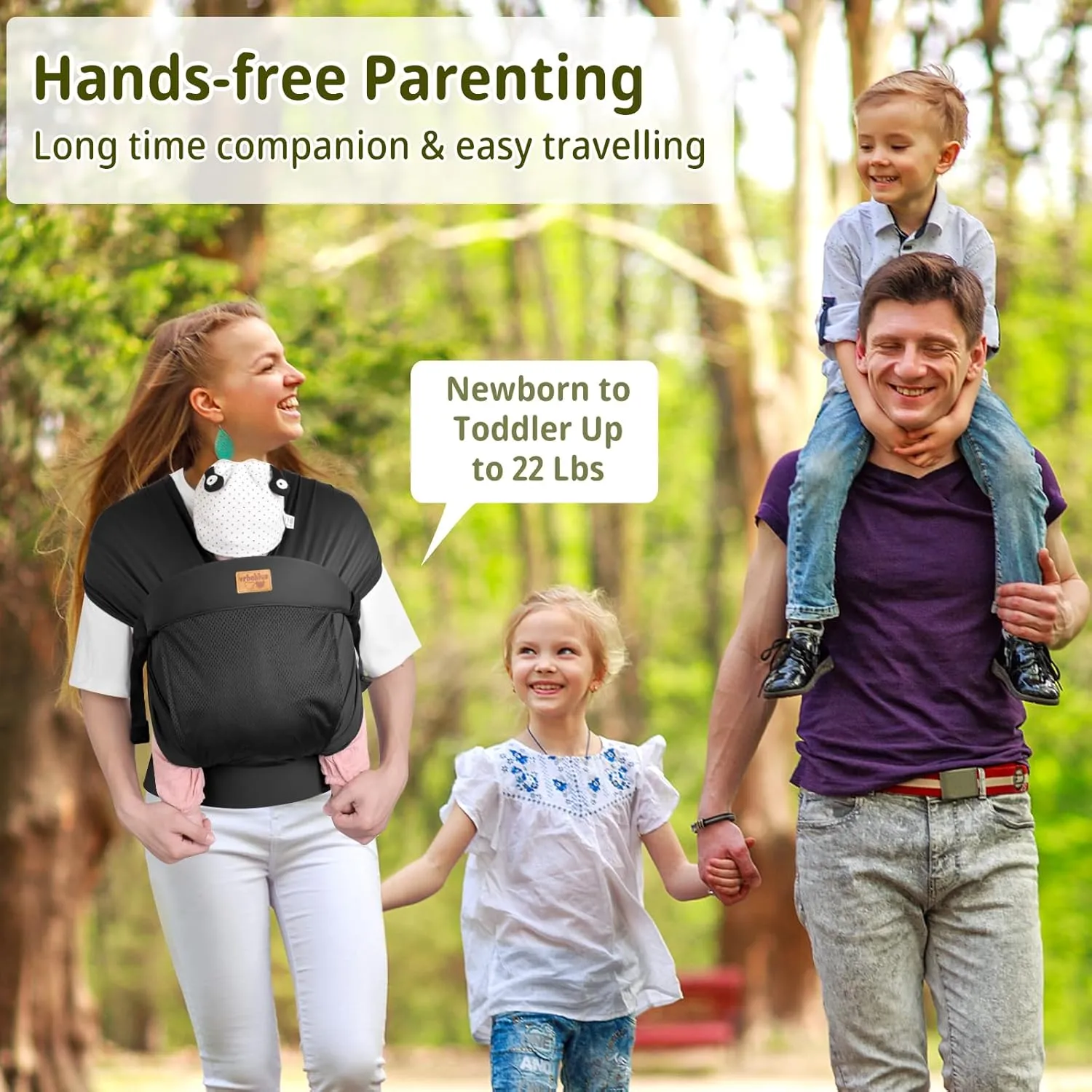 Baby Wraps Carrier Sling, Baby Carrier for Newborns and Toddlers,Skin-Friendly and Soft Front Baby Carrier Wrap Perfect Baby Gifts (Black, Mesh)