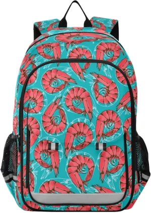 Backpack Shrimp Seafood Pattern School Shoulder Bag Lightweight Laptop Backpack Student Casual Travel Daypack