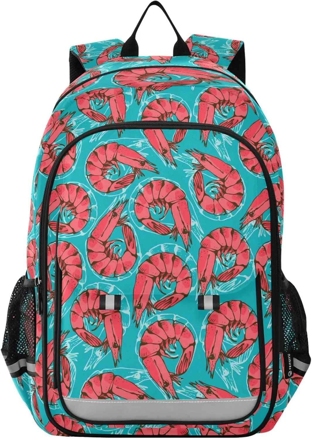 Backpack Shrimp Seafood Pattern School Shoulder Bag Lightweight Laptop Backpack Student Casual Travel Daypack