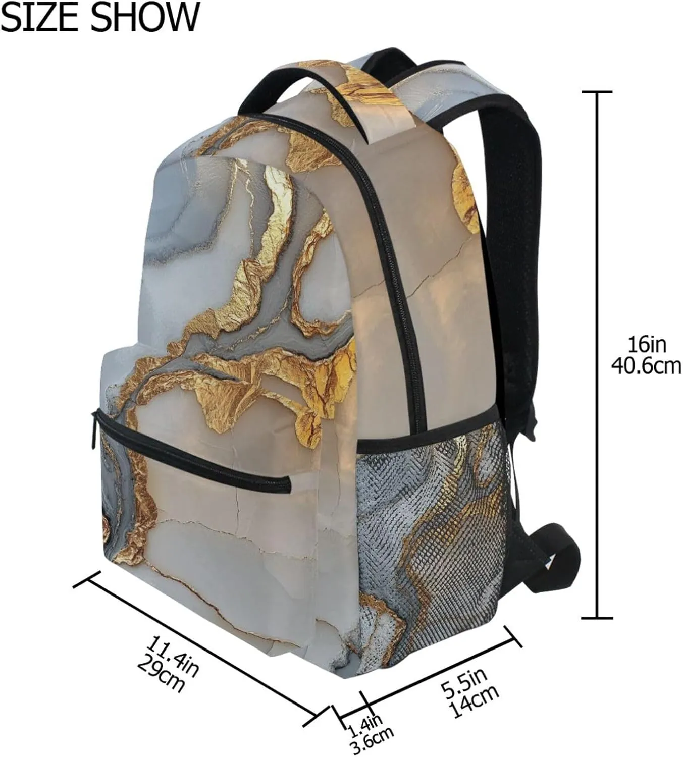 Backpacks for Unisex Adult Fashion Backpack with Chest Strap for Travel Trip Marble White Grey