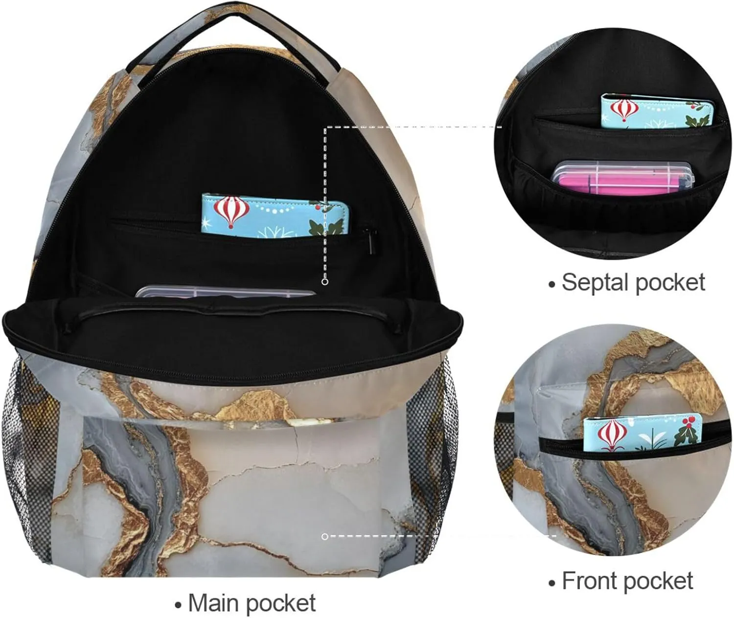 Backpacks for Unisex Adult Fashion Backpack with Chest Strap for Travel Trip Marble White Grey