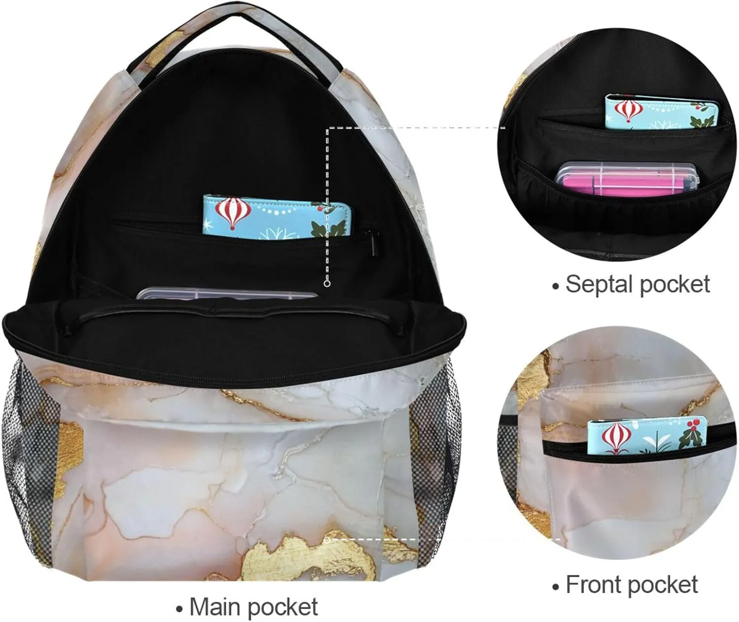 Backpacks for Women Men Fashion Travel Laptop Backpack with Chest Strap Gift Men & Women Marble White