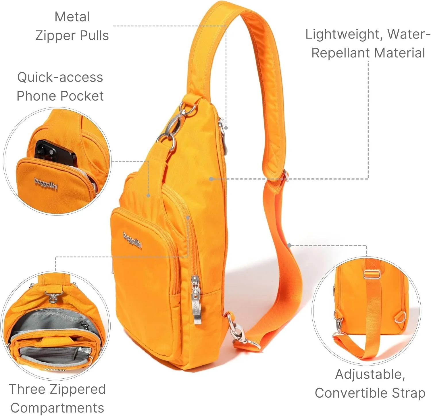 Baggallini Women's Central Park Sling 12"x7" Crossbody Bag W/Convertible Adjustable Shoulder Strap