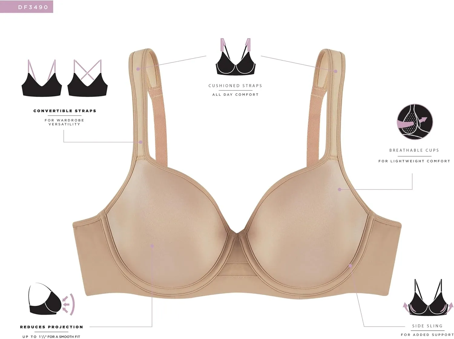 Bali Women's One Smooth U Ultra Light Minimizer Underwire Bra Df3490