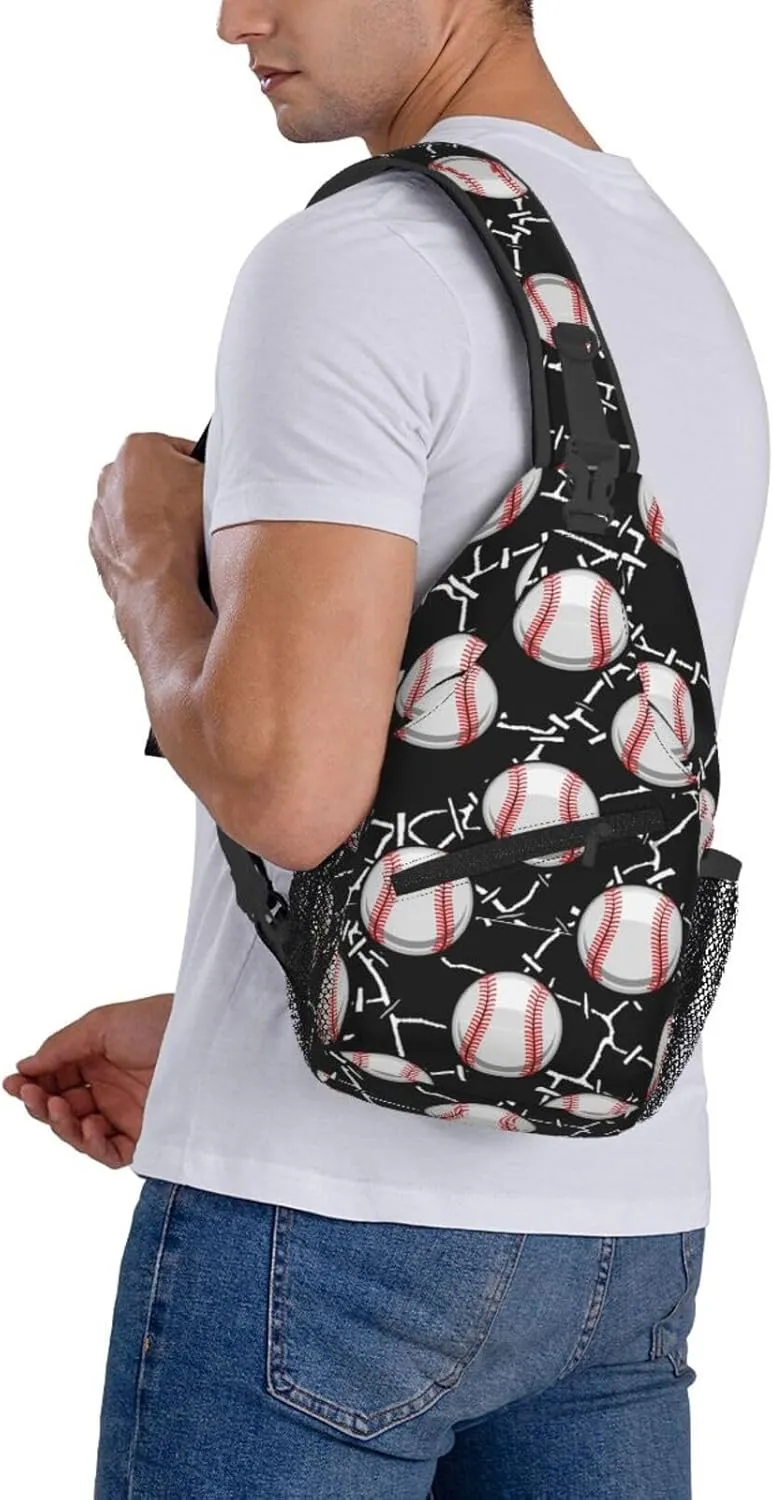 Baseball Print Sling Backpack Sports Crossbody Bag For Women Men Sling Bag Travel Hiking Chest Bag Unisex