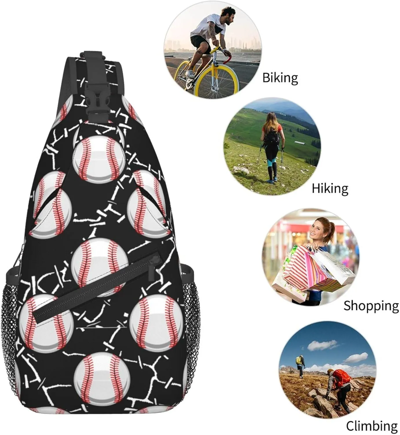 Baseball Print Sling Backpack Sports Crossbody Bag For Women Men Sling Bag Travel Hiking Chest Bag Unisex