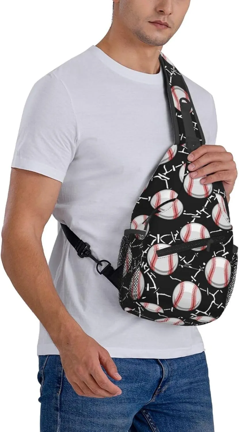 Baseball Print Sling Backpack Sports Crossbody Bag For Women Men Sling Bag Travel Hiking Chest Bag Unisex
