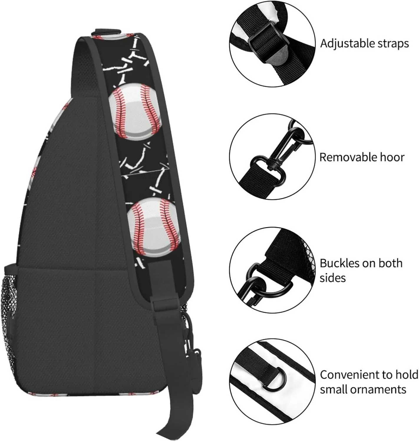 Baseball Print Sling Backpack Sports Crossbody Bag For Women Men Sling Bag Travel Hiking Chest Bag Unisex