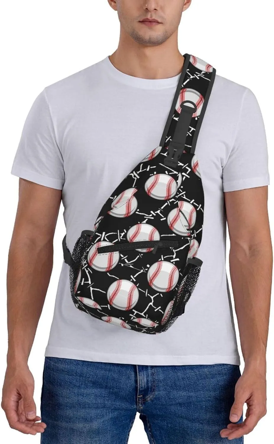 Baseball Print Sling Backpack Sports Crossbody Bag For Women Men Sling Bag Travel Hiking Chest Bag Unisex