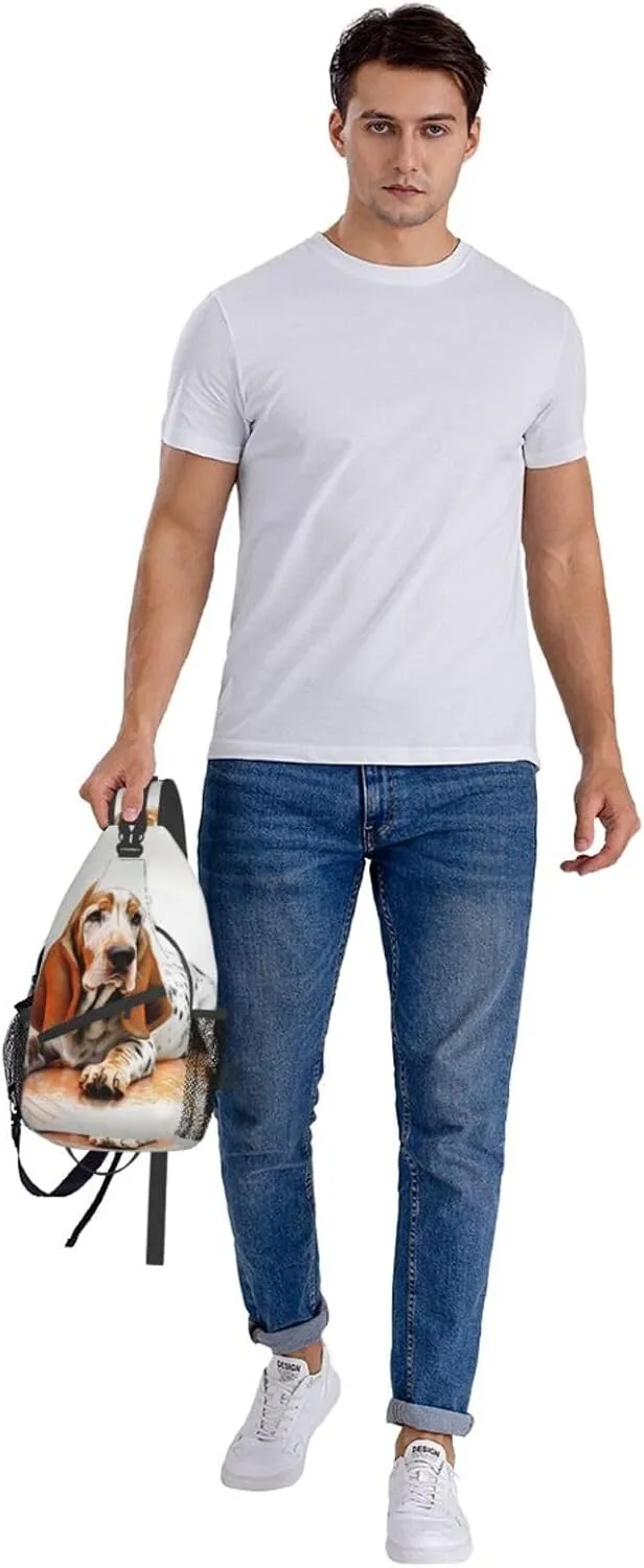 Basset Hound Dog Outdoor Crossbody Shoulder Bag For Unisex Young Adult Hiking Sling Backpack