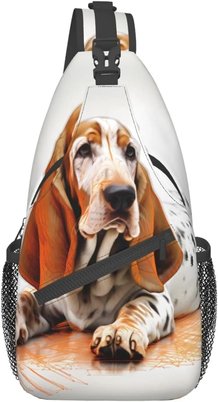 Basset Hound Dog Outdoor Crossbody Shoulder Bag For Unisex Young Adult Hiking Sling Backpack