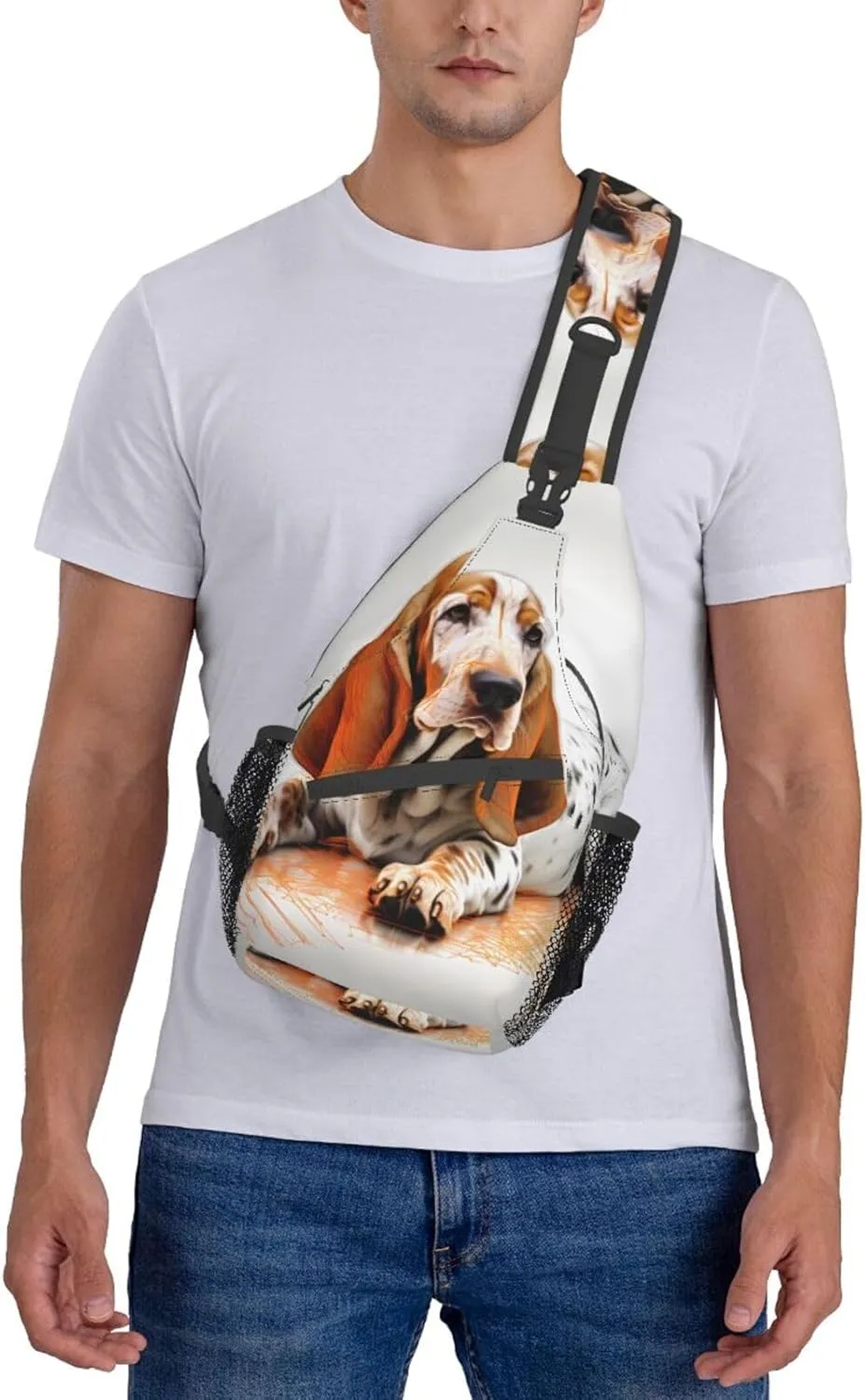 Basset Hound Dog Outdoor Crossbody Shoulder Bag For Unisex Young Adult Hiking Sling Backpack