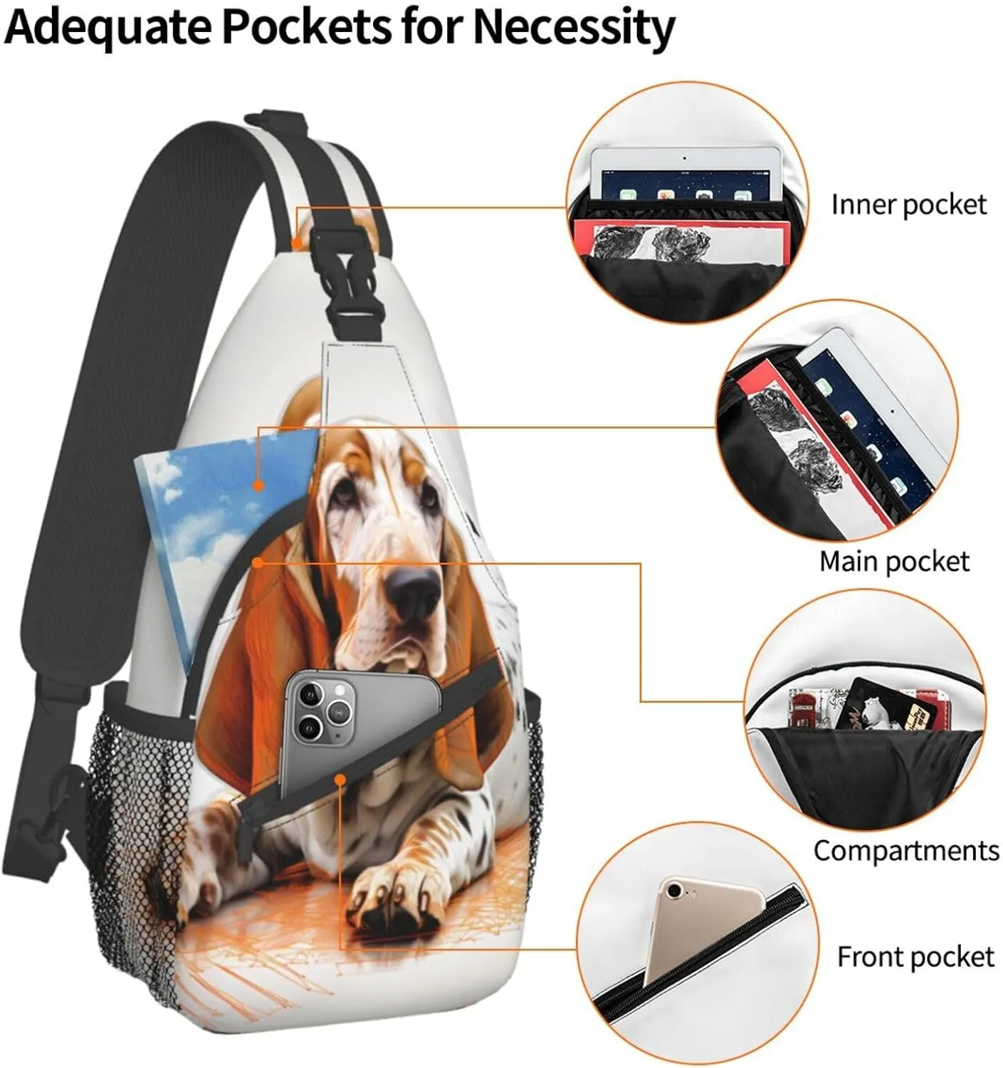 Basset Hound Dog Outdoor Crossbody Shoulder Bag For Unisex Young Adult Hiking Sling Backpack