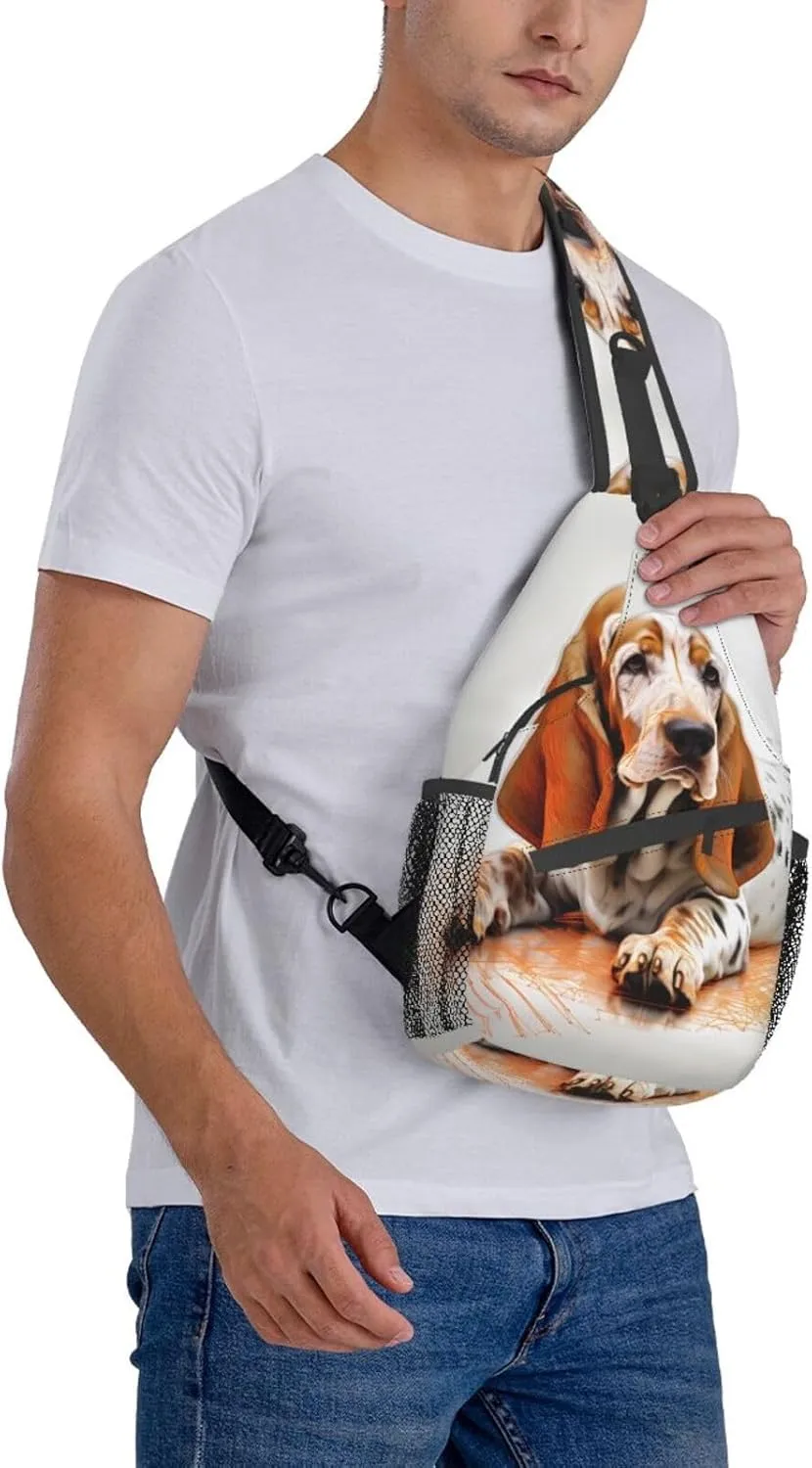 Basset Hound Dog Outdoor Crossbody Shoulder Bag For Unisex Young Adult Hiking Sling Backpack