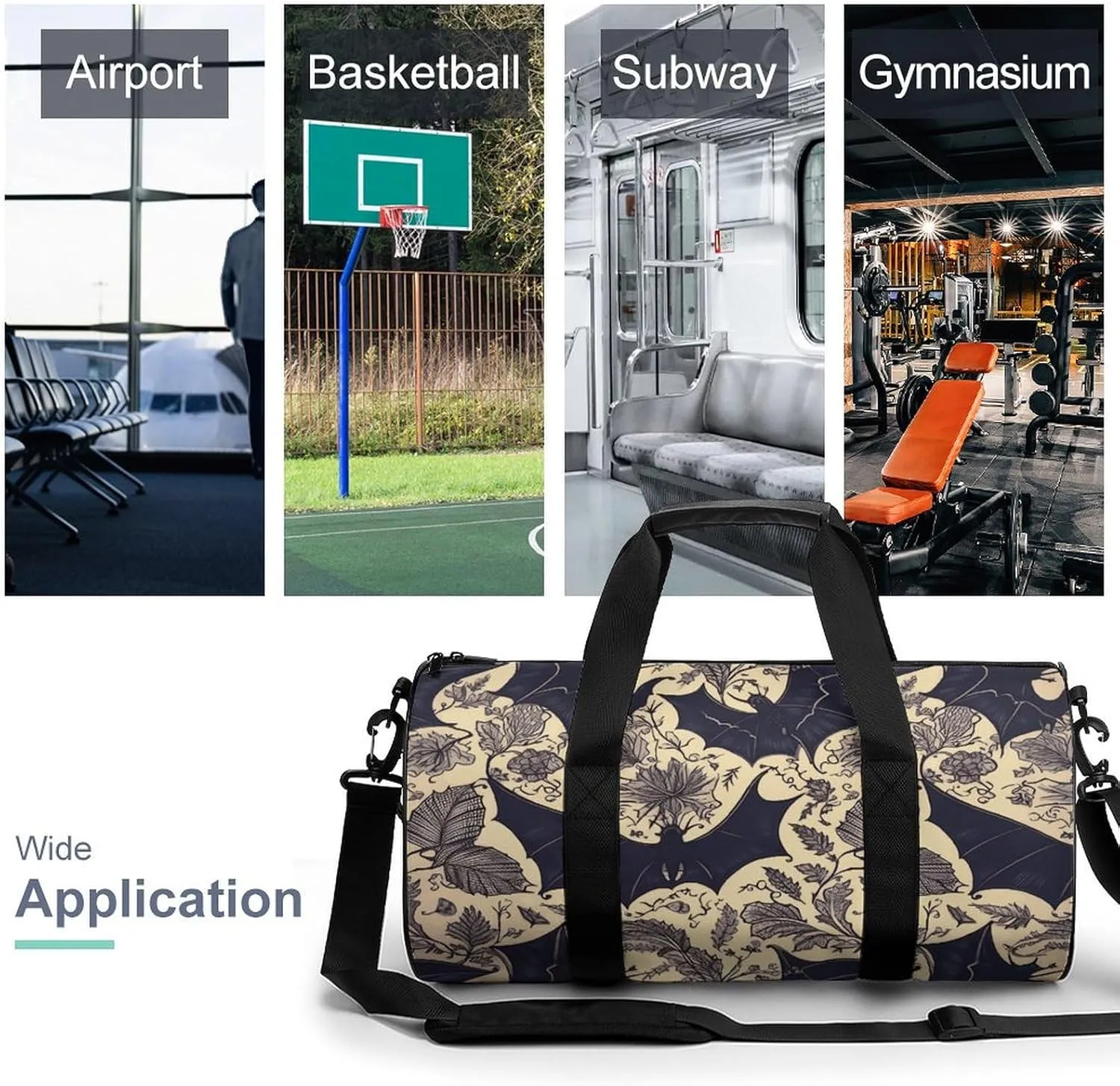 Bat Print Gym Bag Small Travel Duffle Bag with Compartment Carry On Weekender Bag for Women Men