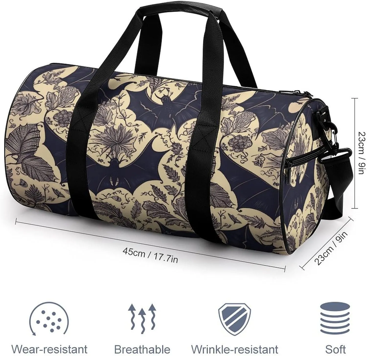 Bat Print Gym Bag Small Travel Duffle Bag with Compartment Carry On Weekender Bag for Women Men