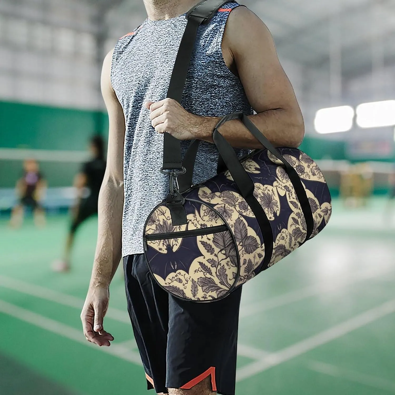 Bat Print Gym Bag Small Travel Duffle Bag with Compartment Carry On Weekender Bag for Women Men