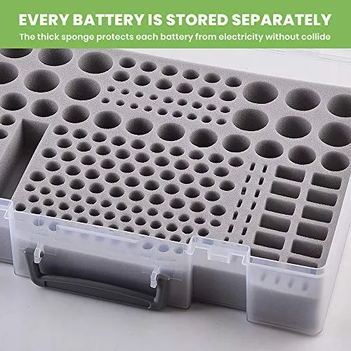 Battery Organizer Holder- Batteries Storage Containers Box Case with Tester Checker BT-168. Garage Organization Holds 225 Batteries AA AAA C D Cell 9V 3V Lithium LR44 CR2 CR1632 CR2032